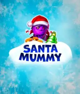  Behold the unique "Santa Mummy" slot game by Belatra, showcasing a mummified Santa decked out in festive holiday attire. This colorful image presents the mummy with a bright purple hue, wearing a Santa hat, surrounded by snowy blue with frosty snowflakes. The game's title, "Santa Mummy," is boldly written in large, icy blue letters.