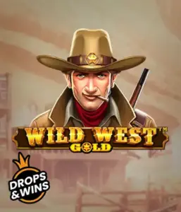  Meet the daring sheriff of "Wild West Gold," a captivating slot game by Pragmatic Play. The image shows a stern-faced sheriff with a golden star badge, set against a dusty Old West town backdrop. The game's title is prominently displayed in a classic font, complementing the Wild West adventure theme. 